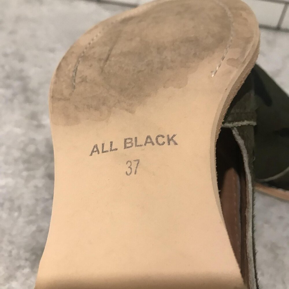 All Black Shoes Womens Size 7 Green Camo‎ Anthropologie Oxford Flats Leather - Picture 6 of 7